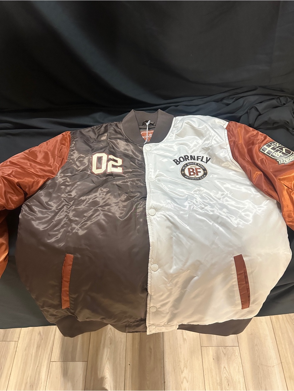 Men's Two-Tone Brown & White Bomber Jacket-Born fly jacket size XL-#554